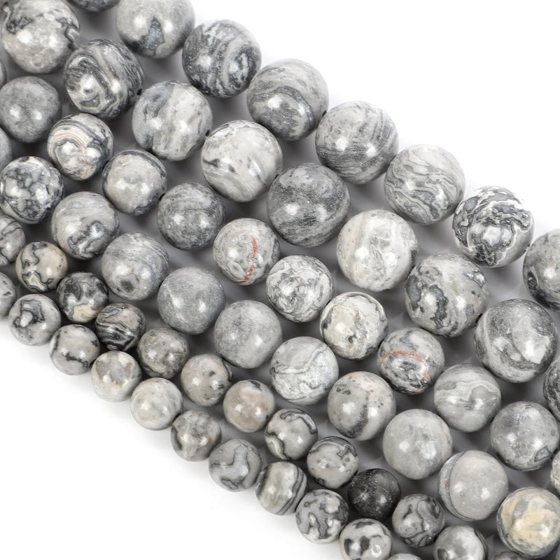 Grey Map Stone Round Beads for Jewelry Making DIY Accessories