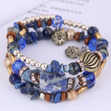 Stone Beads Layer Bracelet with Flower Pendant