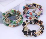 Stone Beads Layer Bracelet with Flower Pendant