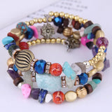 Stone Beads Layer Bracelet with Flower Pendant