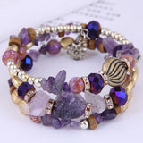 Stone Beads Layer Bracelet with Flower Pendant