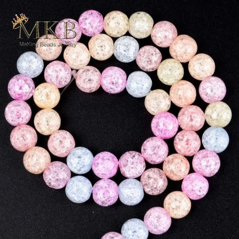 Multicolor Cracked Quartz Round Beads for Jewelry Making 6-12mm