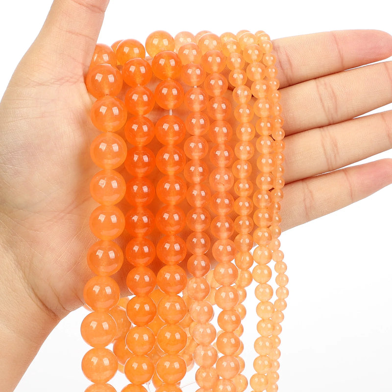 Orange Yellow Chalcedony Charm Round Loose Beads for Jewelry Making