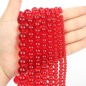 Red Glass Charm Round Stone Beads for DIY Jewelry Making 4/6/8/10/12 MM