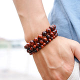 Red Tiger Eye Beaded Bracelet Strand for Men Women Buddha Yoga Jewelry