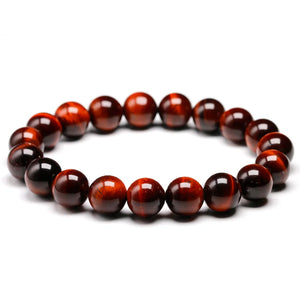 Red Tiger Eye Beaded Bracelet Strand for Men Women Buddha Yoga Jewelry