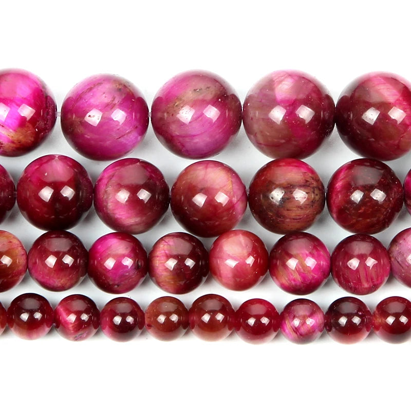 Rose Red Tiger Eye Round Loose Beads for Jewelry Making DIY