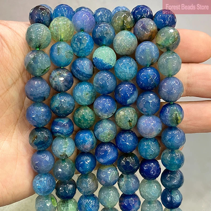 12mm Green Dream Fire Dragon Veins Agate Beads 15'' Strand