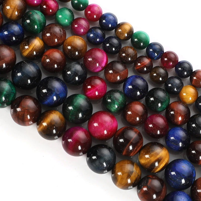 Multicolor Tiger Eye Round Stone Beads for Jewelry Making DIY Bracelet