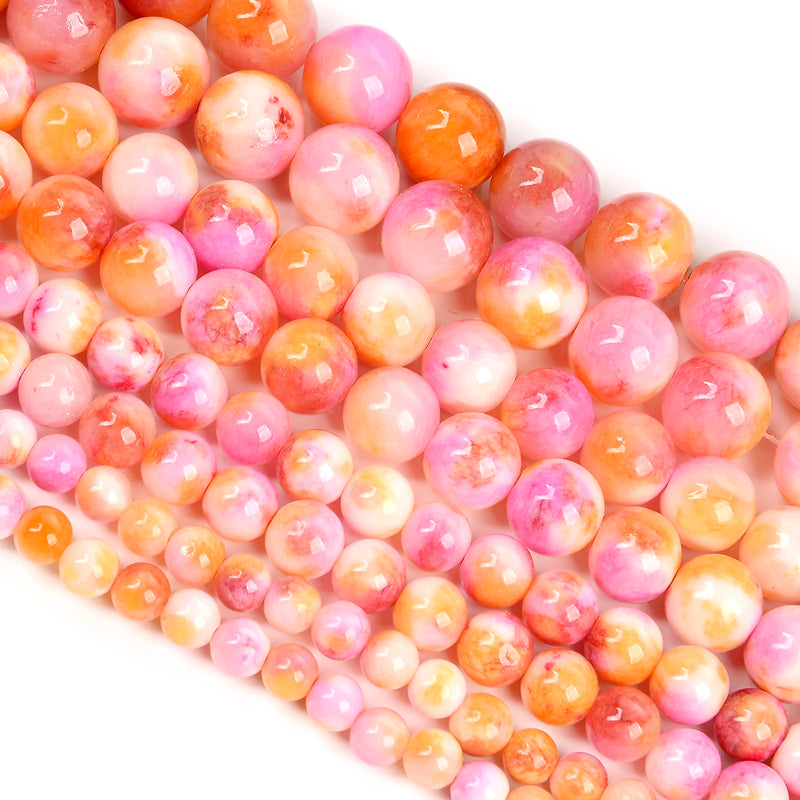 Smooth Orange Pink Persian Jades Round Beads 6-12mm