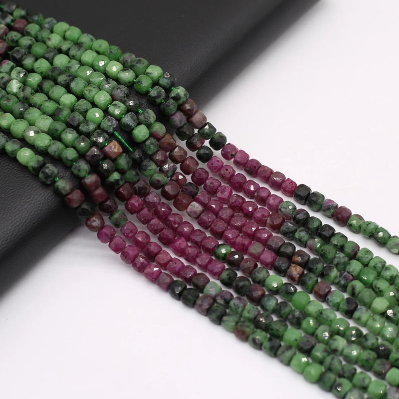 Square Cube Ruby Sapphire Faceted Loose Bead 14''