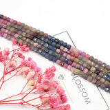 Square Cube Ruby Sapphire Faceted Loose Bead 14''