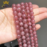 Strawberry Quartz Round Stone Beads for DIY Bracelet 7.5inches