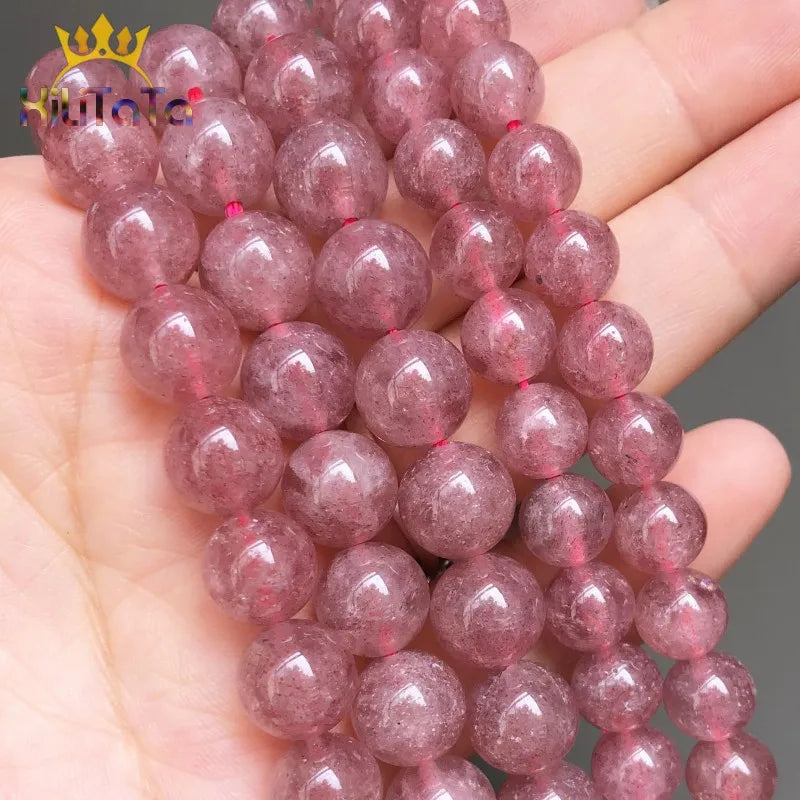 Strawberry Quartz Round Stone Beads for DIY Bracelet 7.5inches