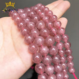 Strawberry Quartz Round Stone Beads for DIY Bracelet 7.5inches
