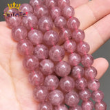 Strawberry Quartz Round Stone Beads for DIY Bracelet 7.5inches