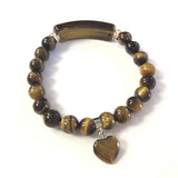 Tiger Eye Stone Bracelet Heart Shape Fitting Silver Women Men Jewelry