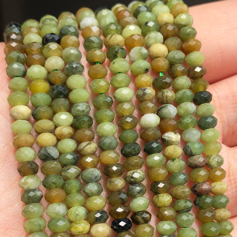 Green Canada Jade Faceted Rondelle Beads 15''