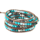 5-Layer Natural Stone Beads Wrap Bracelet Faceted Crystal Alloy Jewelry
