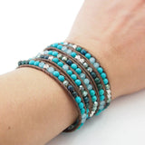 5-Layer Natural Stone Beads Wrap Bracelet Faceted Crystal Alloy Jewelry
