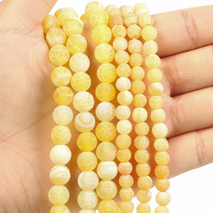 Yellow Frosted Crack Agate Round Loose Beads 4-12mm