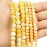 Yellow Frosted Crack Agate Round Loose Beads 4-12mm
