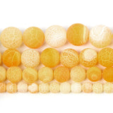 Yellow Frosted Crack Agate Round Loose Beads 4-12mm