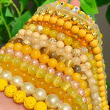 Yellow Jades Agates Hematite Round Loose Beads for Jewelry Making