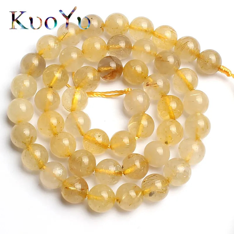 Yellow Rutilated Quartz Round Beads 15strand 6/8/10mm DIY Jewelry Making