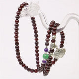 Wine Red Garnet Round Bead Bracelet with Tibetan Silver Pendant