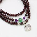 Wine Red Garnet Round Bead Bracelet with Tibetan Silver Pendant