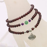 Wine Red Garnet Round Bead Bracelet with Tibetan Silver Pendant
