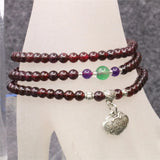 Wine Red Garnet Round Bead Bracelet with Tibetan Silver Pendant