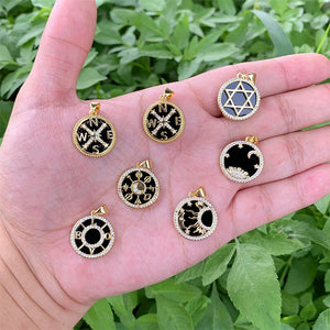 Agate Pendant Charms Brass Plated CZ 17x19mm Necklace DIY