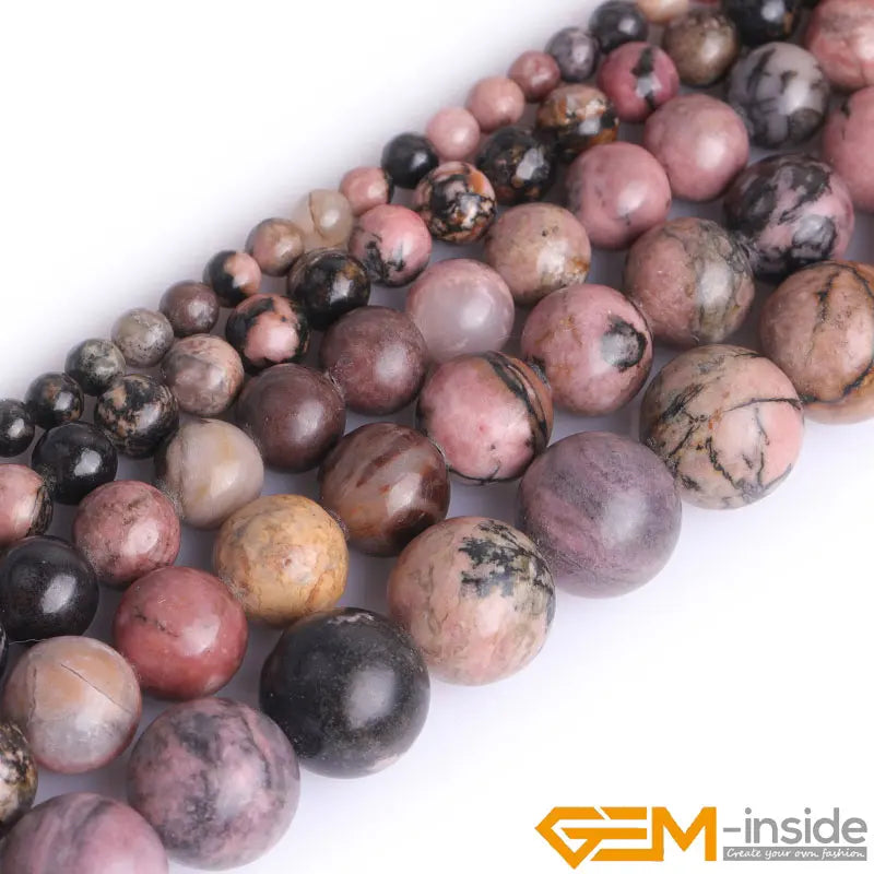 Rhodonite Round Beads 15 inch Strand 6 8 10 mm