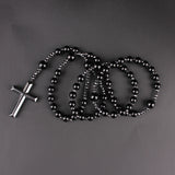 Natural Stone Beads Y Necklace with Hematite Cross Pendant