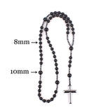 Natural Stone Beads Y Necklace with Hematite Cross Pendant