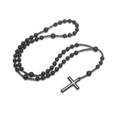 Natural Stone Beads Y Necklace with Hematite Cross Pendant