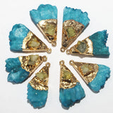 Agate Bruzy Plated Scalloped Necklace Pendant Metal Mineral Slice Charms 6Pcs