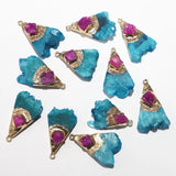 Agate Bruzy Plated Scalloped Necklace Pendant Metal Mineral Slice Charms 6Pcs