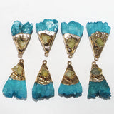 Agate Bruzy Plated Scalloped Necklace Pendant Metal Mineral Slice Charms 6Pcs