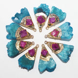 Agate Bruzy Plated Scalloped Necklace Pendant Metal Mineral Slice Charms 6Pcs