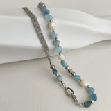 Stone Crystal Necklace Freshwater Pearl Clavicle Chain Women
