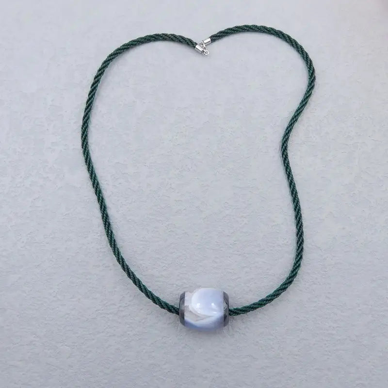 Stone Lace Agate & Hematite Pendant Necklace 23x20mm