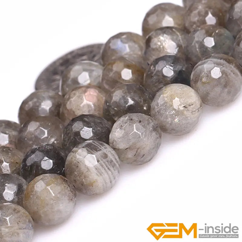 Labradorite Faceted Round Bead Strand 15in 4mm 6mm