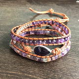 Bohe Amethyst Drop-Shaped Braided Beads Bracelet
