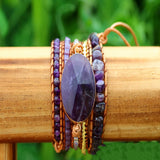 Bohe Amethyst Geometric Leather Wrap Bracelet for Women