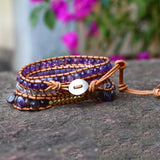 Bohe Amethyst Geometric Leather Wrap Bracelet for Women