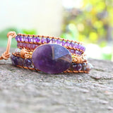 Bohe Amethyst Geometric Leather Wrap Bracelet for Women