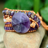 Bohe Amethyst Geometric Leather Wrap Bracelet for Women
